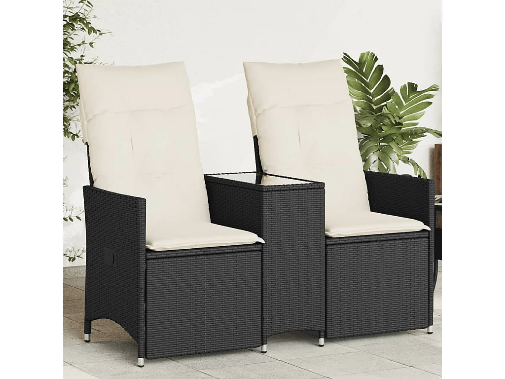 Divano Giardino Reclinabile 2Posti con Tavolino Nero Polyrattan