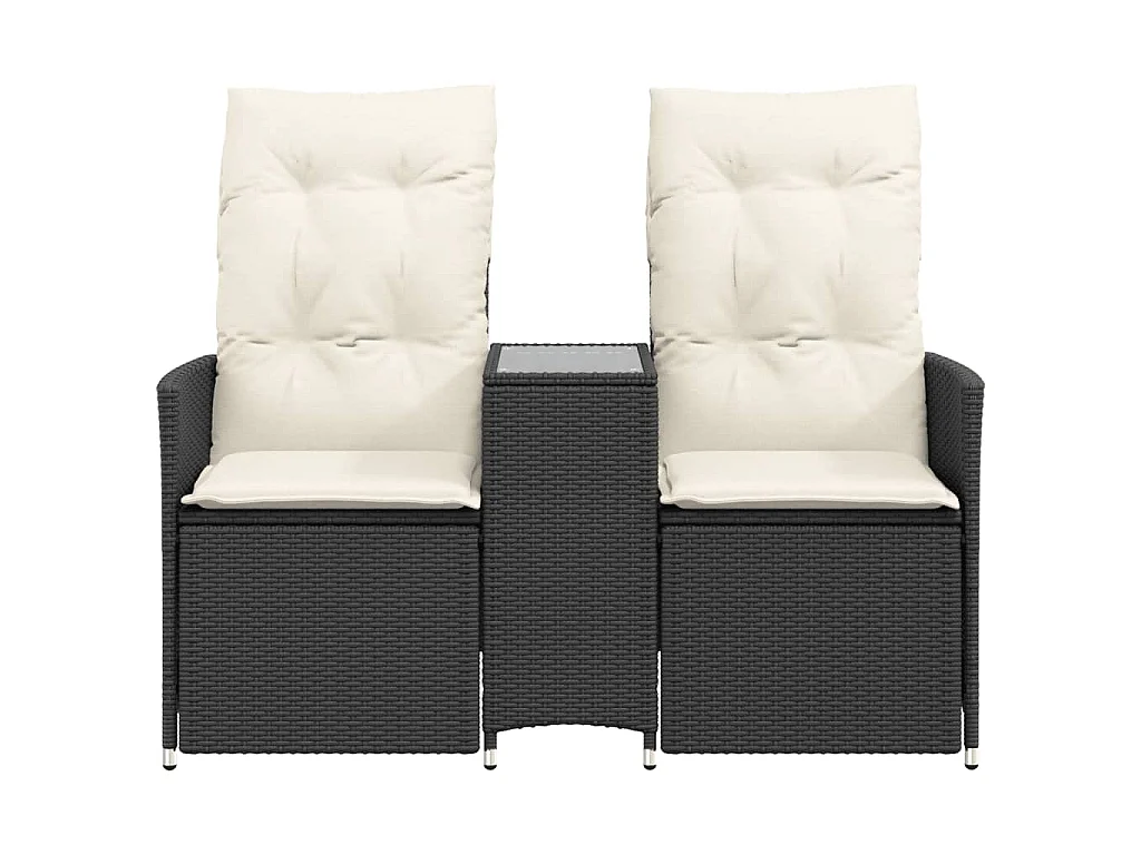 Divano Giardino Reclinabile 2Posti con Tavolino Nero Polyrattan