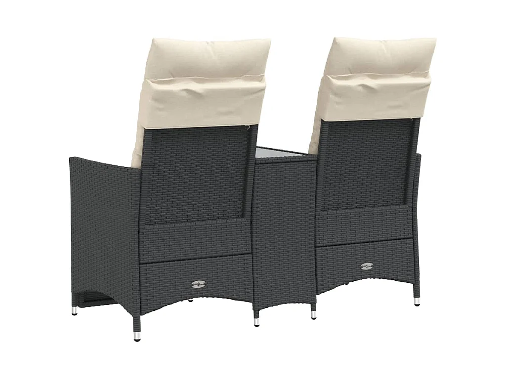 Divano Giardino Reclinabile 2Posti con Tavolino Nero Polyrattan