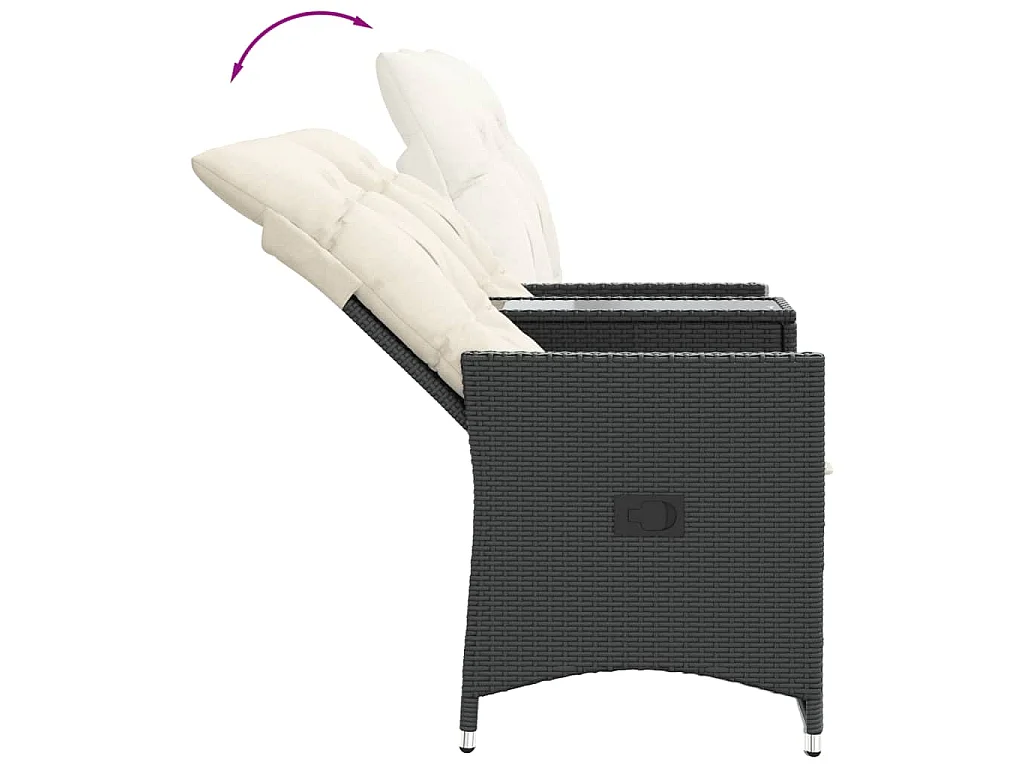 Divano Giardino Reclinabile 2Posti con Tavolino Nero Polyrattan
