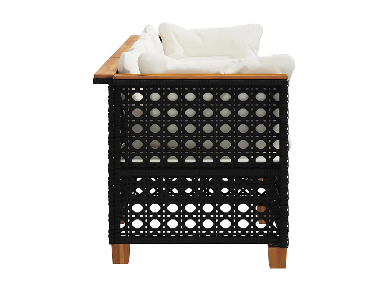 Tuinbank 3-zits met kussens poly rattan zwart