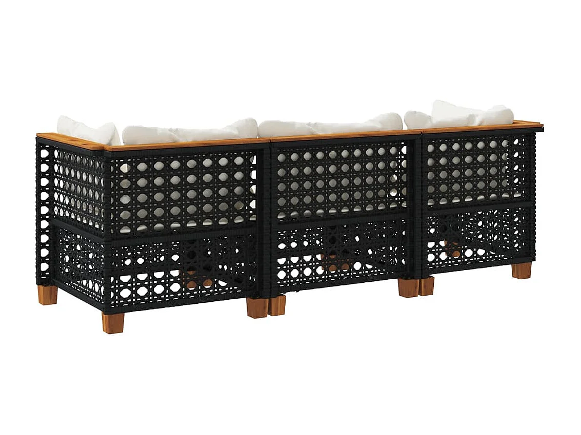 Tuinbank 3-zits met kussens poly rattan zwart