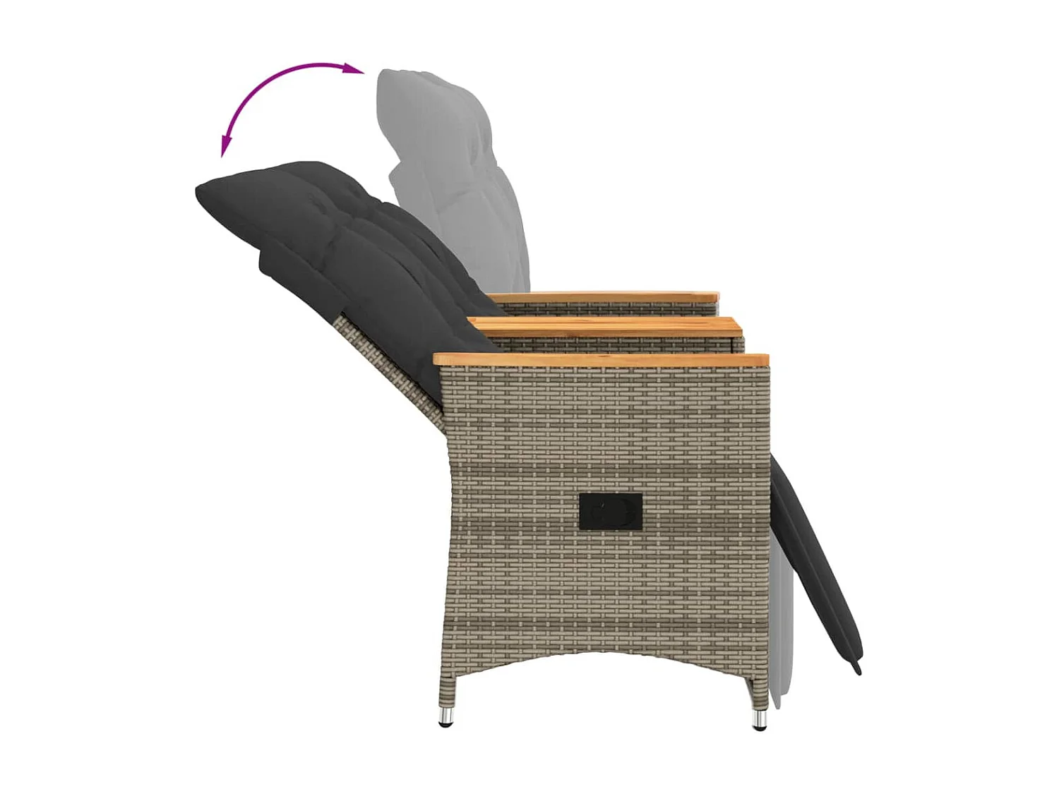 Tuinbank 2-zits verstelbaar met tafel poly rattan grijs