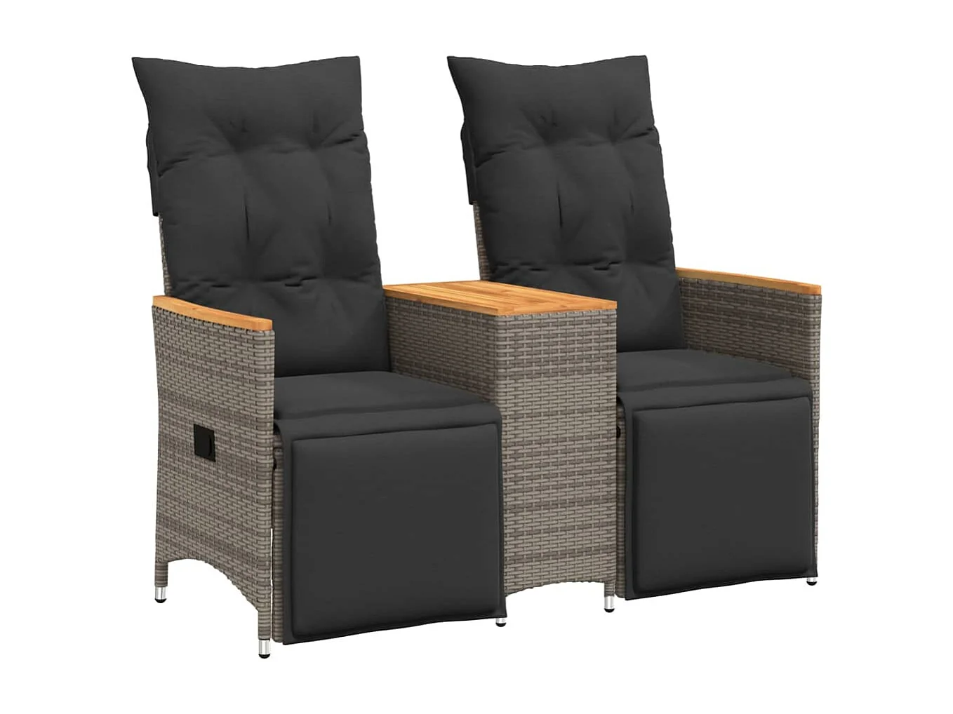 Gartensofa 2-Sitzer Verstellbar mit Tisch Grau Poly Rattan