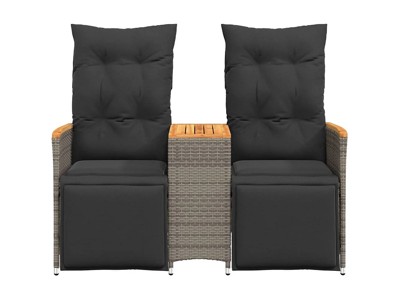 Gartensofa 2-Sitzer Verstellbar mit Tisch Grau Poly Rattan