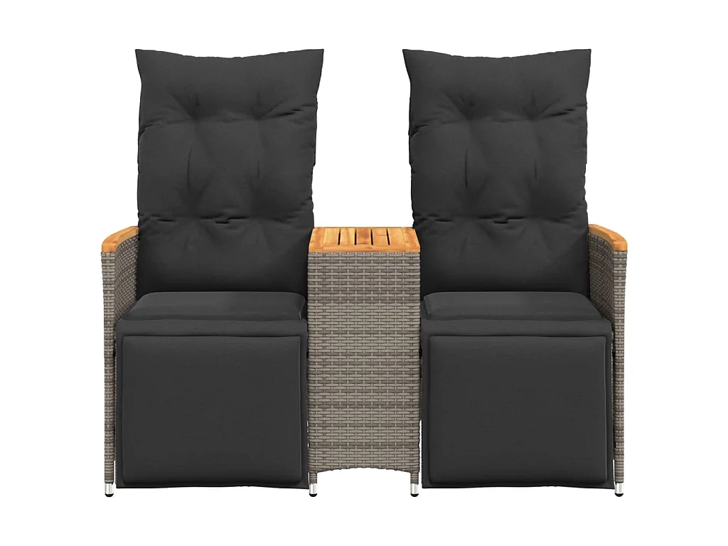 Tuinbank 2-zits verstelbaar met tafel poly rattan grijs