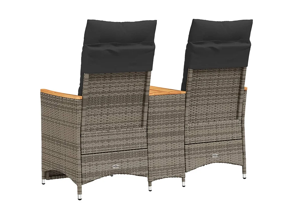 Tuinbank 2-zits verstelbaar met tafel poly rattan grijs