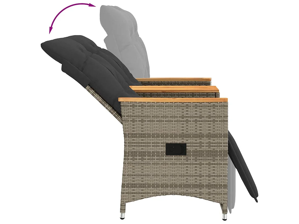 Tuinbank 2-zits verstelbaar met tafel poly rattan grijs
