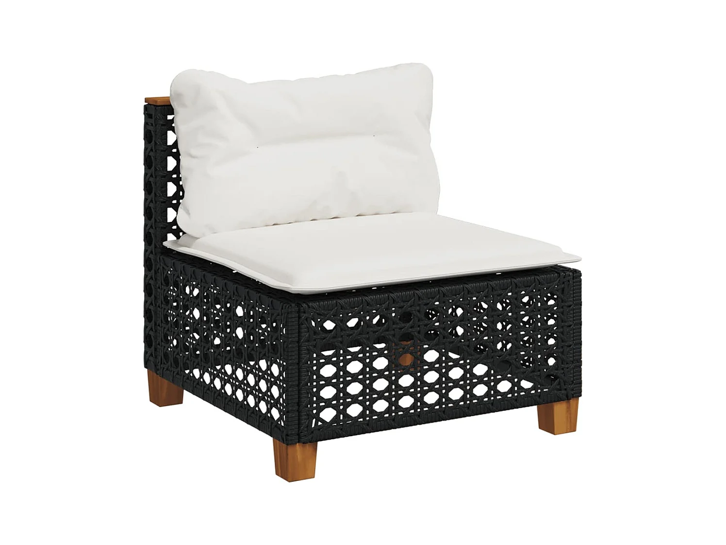 Sofá de jardín sin reposabrazos con cojines ratán PE negro