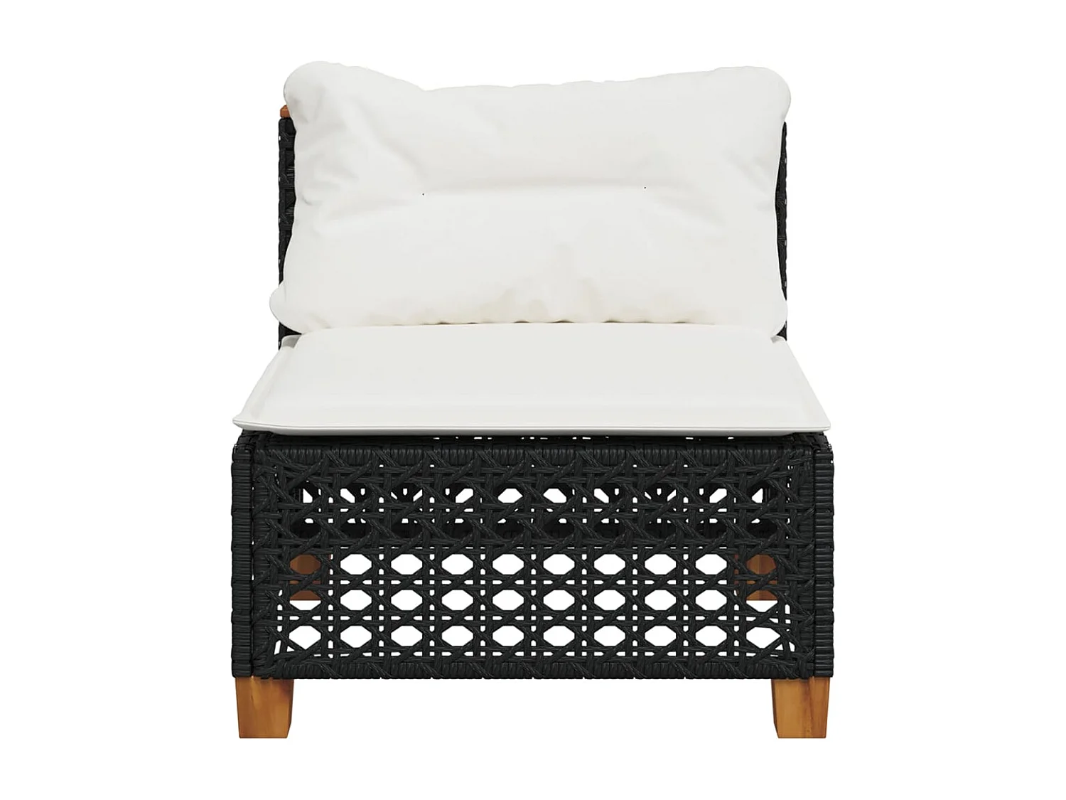 Sofá de jardín sin reposabrazos con cojines ratán PE negro