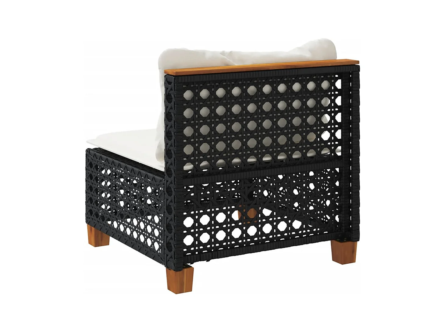 Sofá de jardín sin reposabrazos con cojines ratán PE negro