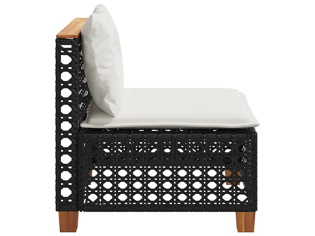 Canapé de jardin sans accoudoirs coussins noir résine tressée