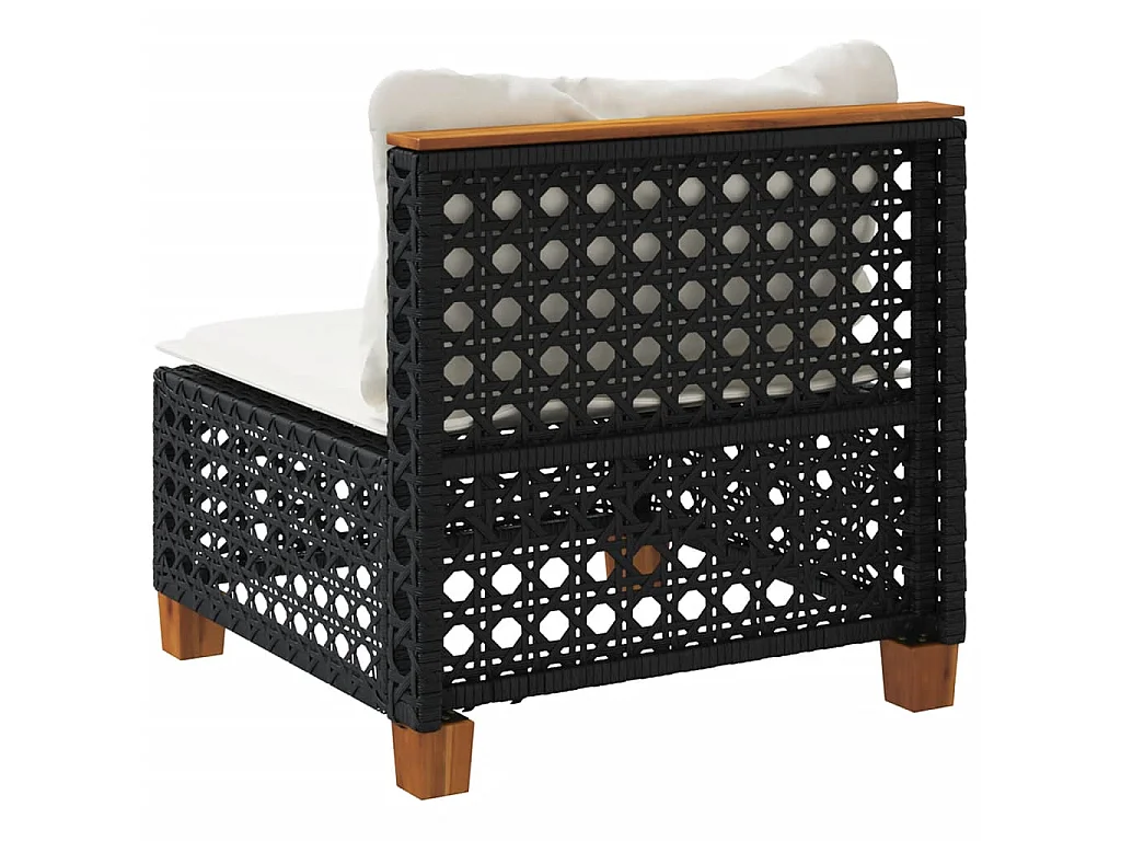 Canapé de jardin sans accoudoirs coussins noir résine tressée