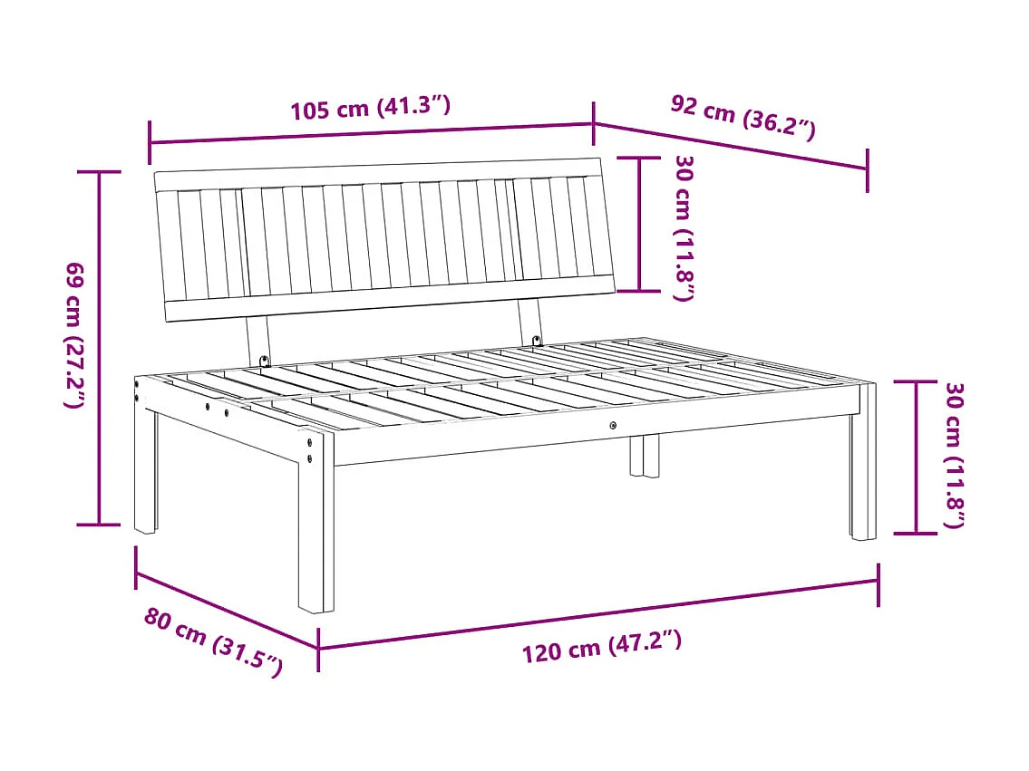 Tuinmiddenbank pallet massief acaciahout