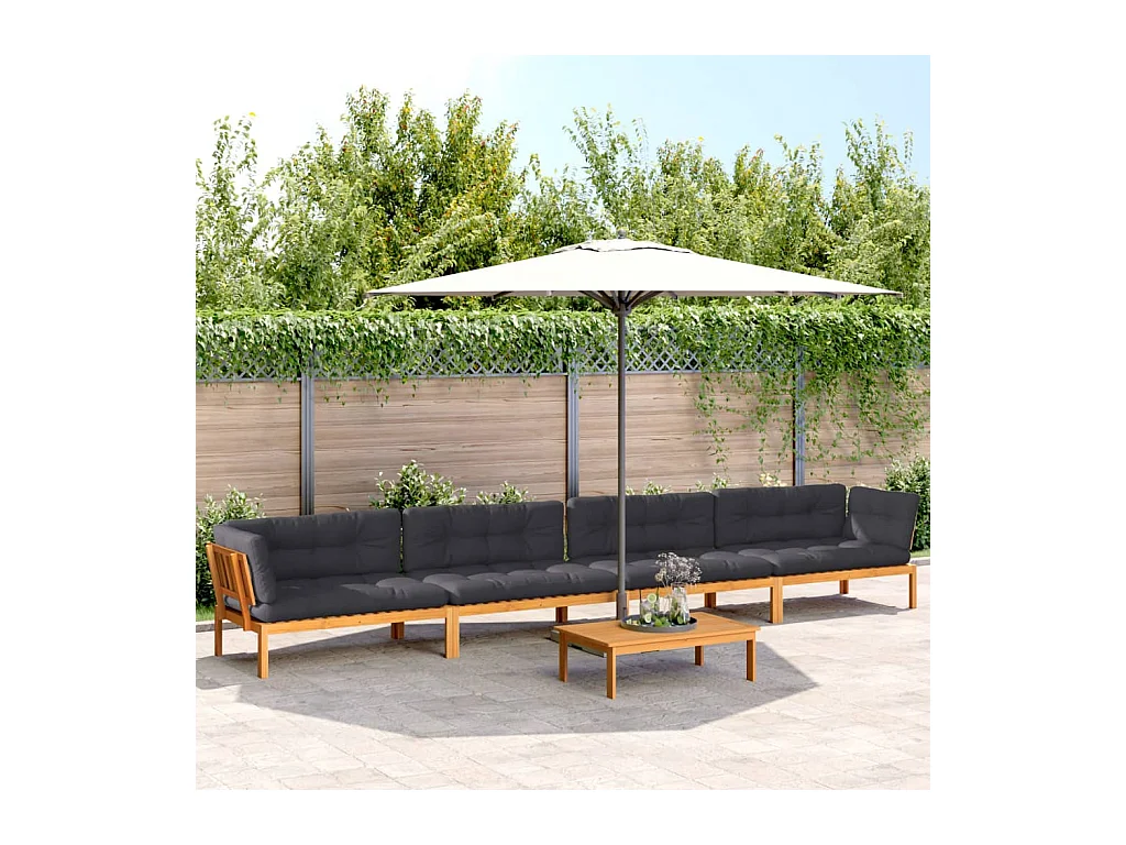 Salon palette de jardin avec coussins 5pcs bois d'acacia massif