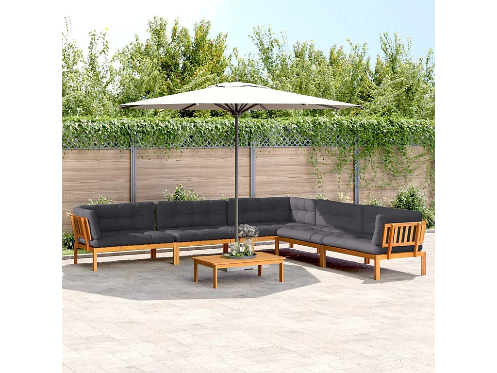 Set de sofás de palets de jardín y cojines 6 pzas madera acacia