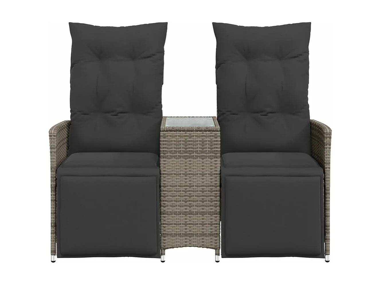 Divano Giardino Reclinabile 2 Posti Tavolino Grigio Polyrattan