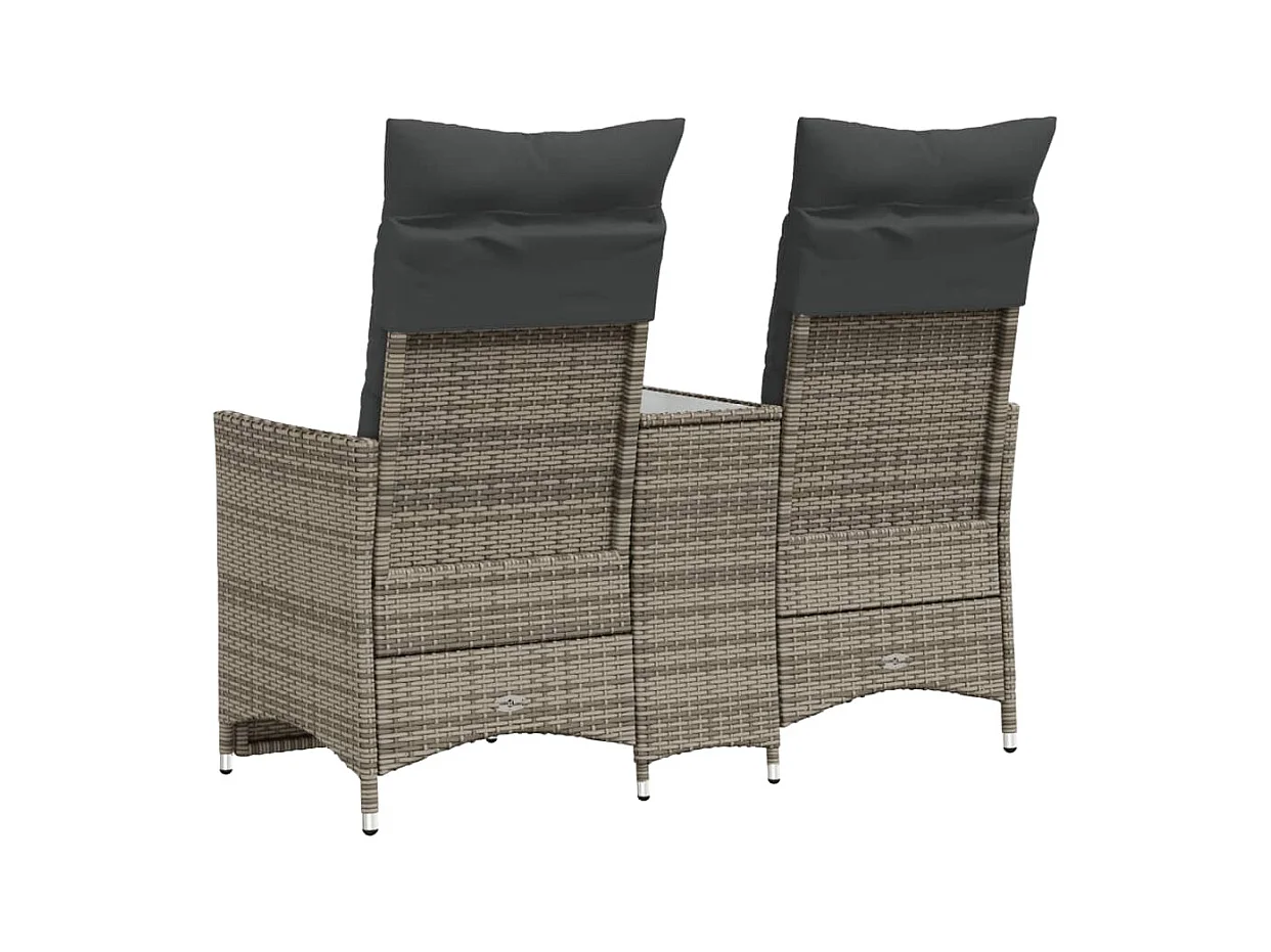 Tuinbank 2-zits verstelbaar met tafel poly rattan grijs