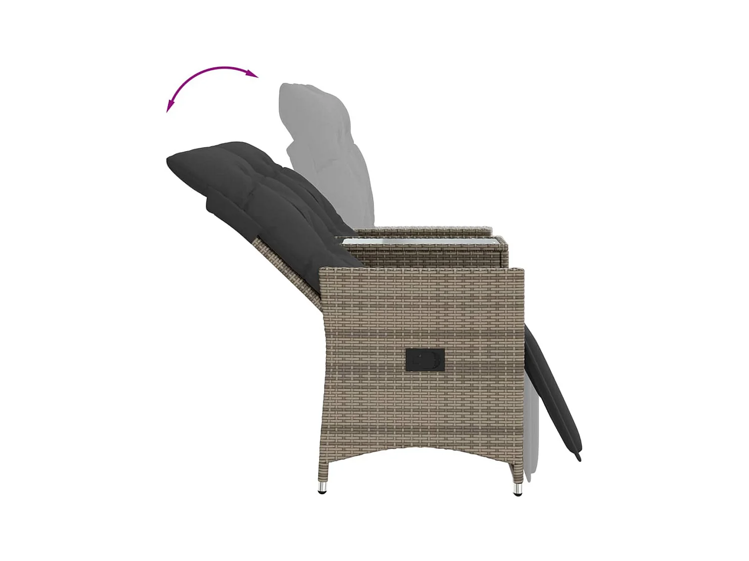 Tuinbank 2-zits verstelbaar met tafel poly rattan grijs