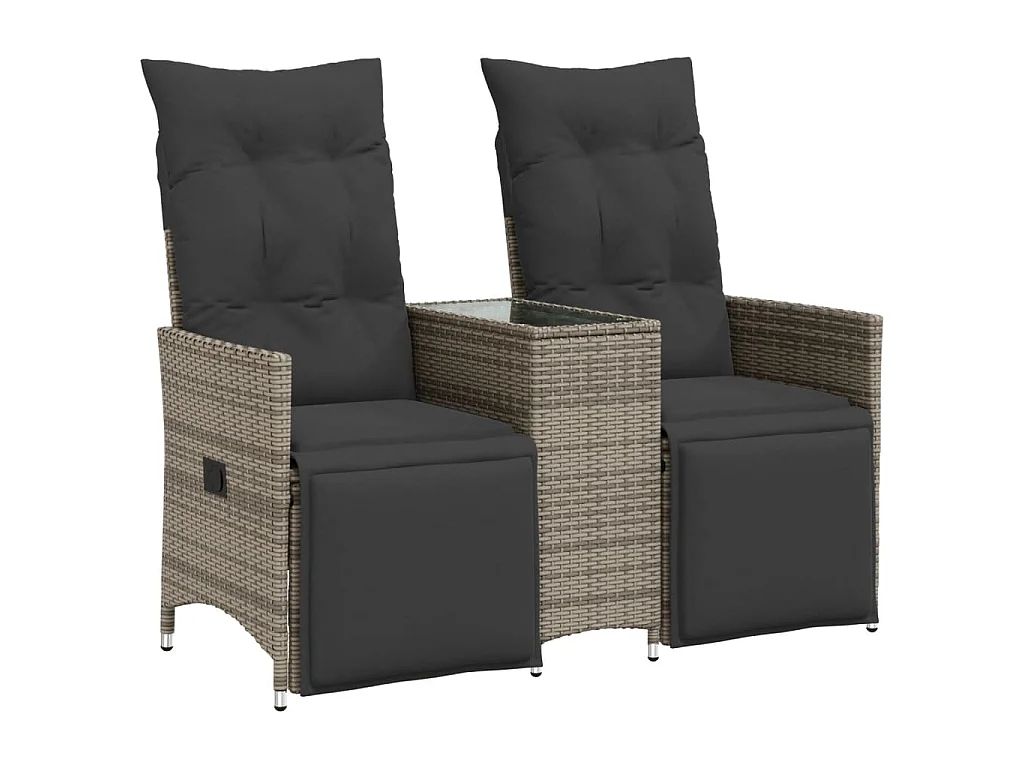 Tuinbank 2-zits verstelbaar met tafel poly rattan grijs