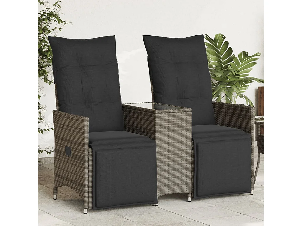 Tuinbank 2-zits verstelbaar met tafel poly rattan grijs