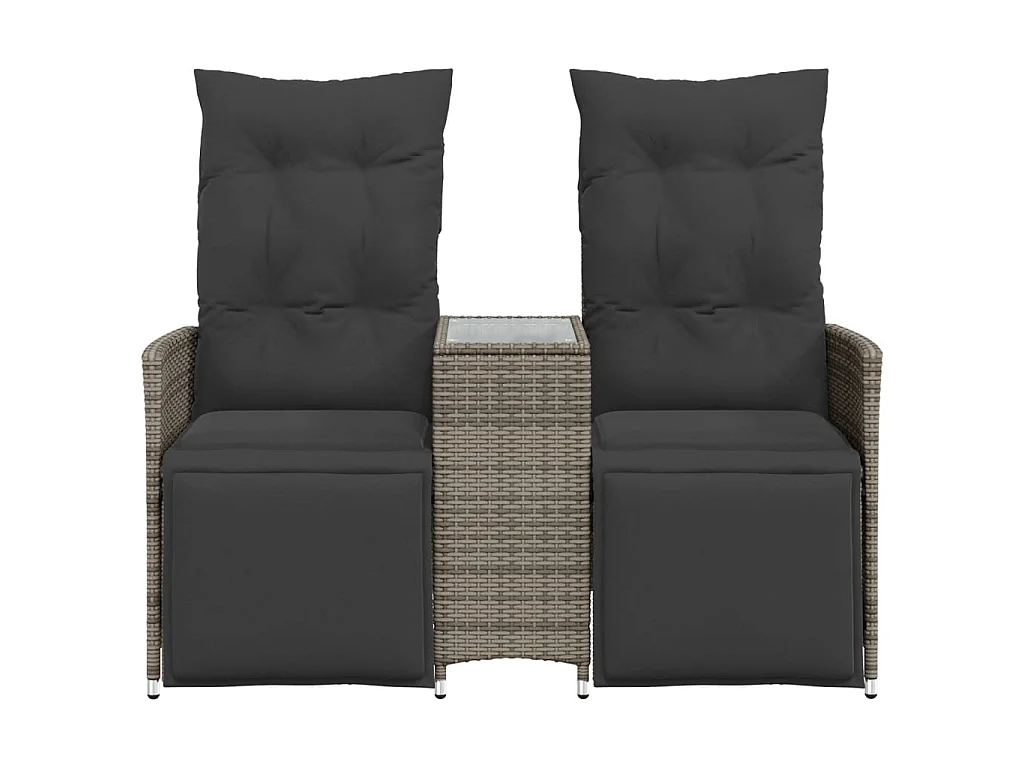 Tuinbank 2-zits verstelbaar met tafel poly rattan grijs