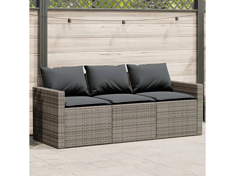 Tuinbank 3-zits met kussens poly rattan grijs