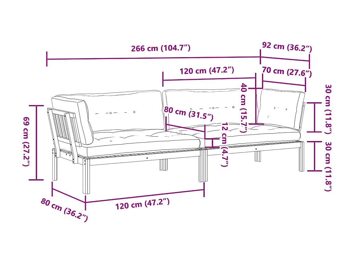 Sofás canto paletes p/ jardim 2 pcs c/ almofadões acácia maciça