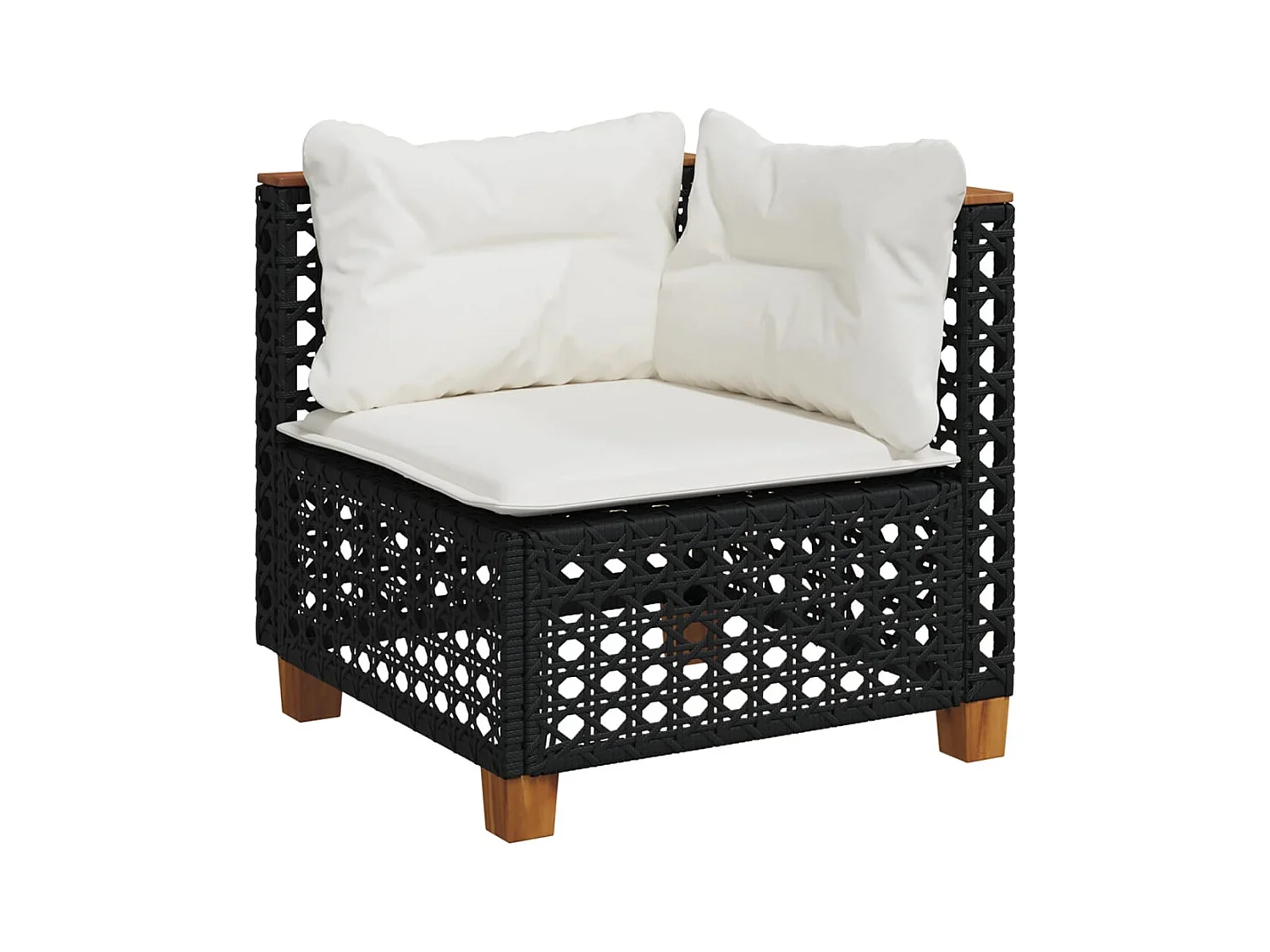 Tuinhoekbank met kussens poly rattan zwart