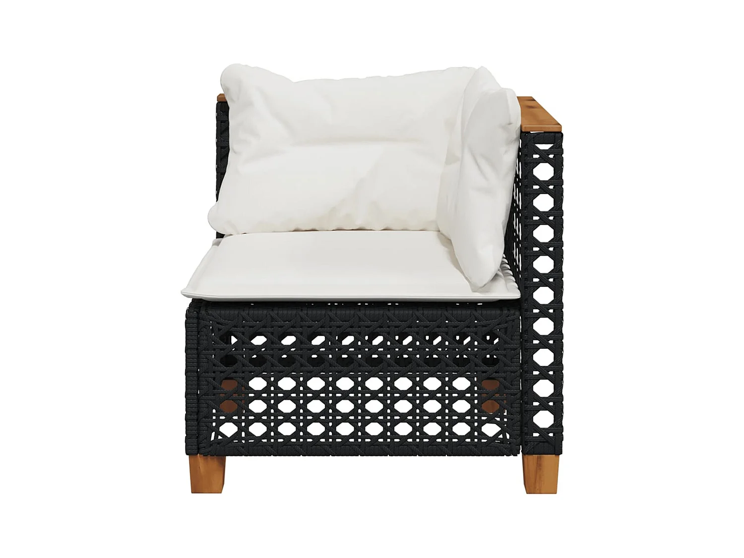 Tuinhoekbank met kussens poly rattan zwart