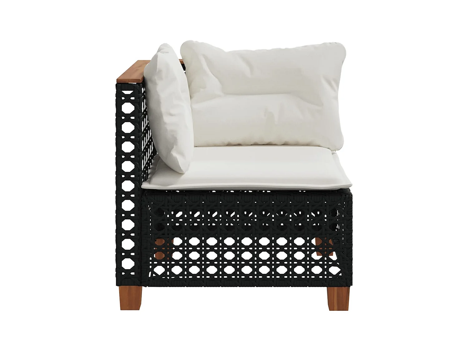 Tuinhoekbank met kussens poly rattan zwart