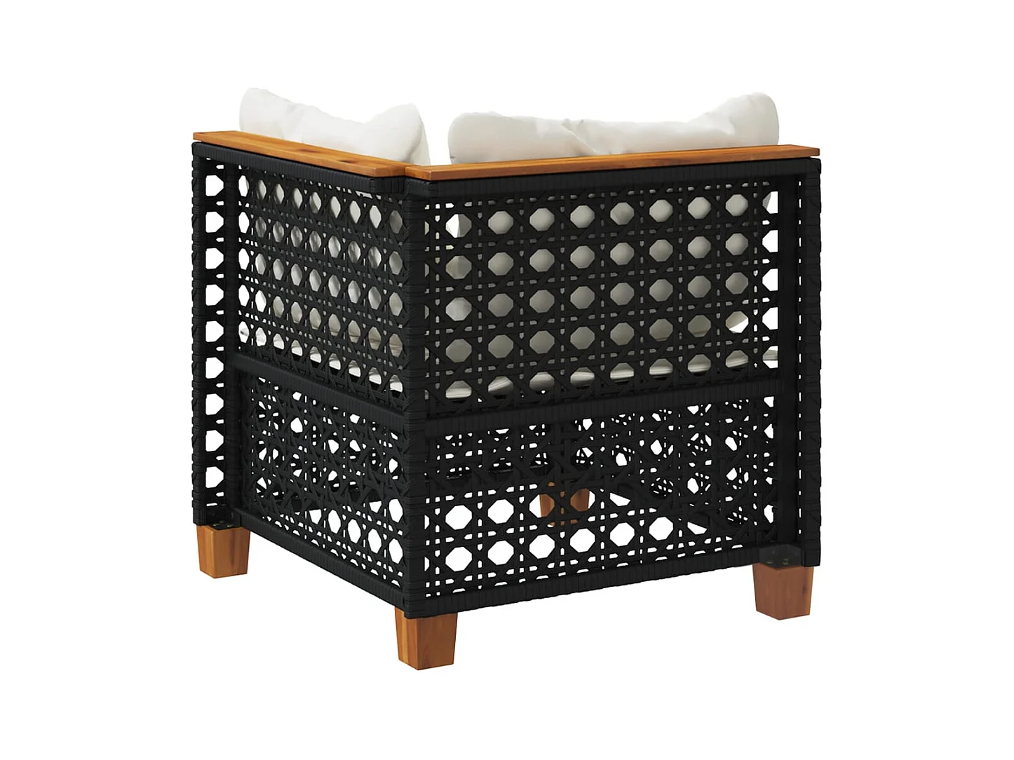 Tuinhoekbank met kussens poly rattan zwart