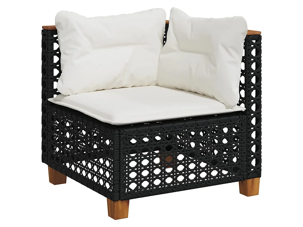 Tuinhoekbank met kussens poly rattan zwart