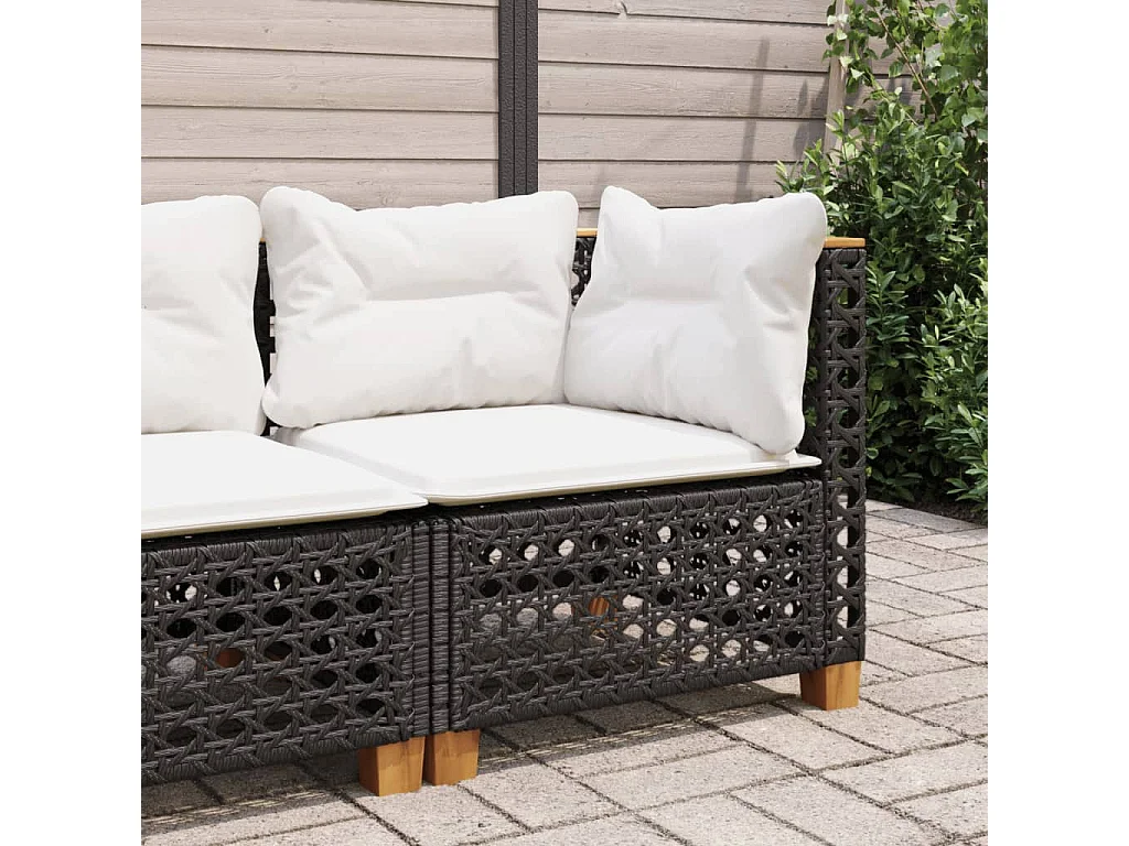 Tuinhoekbank met kussens poly rattan zwart