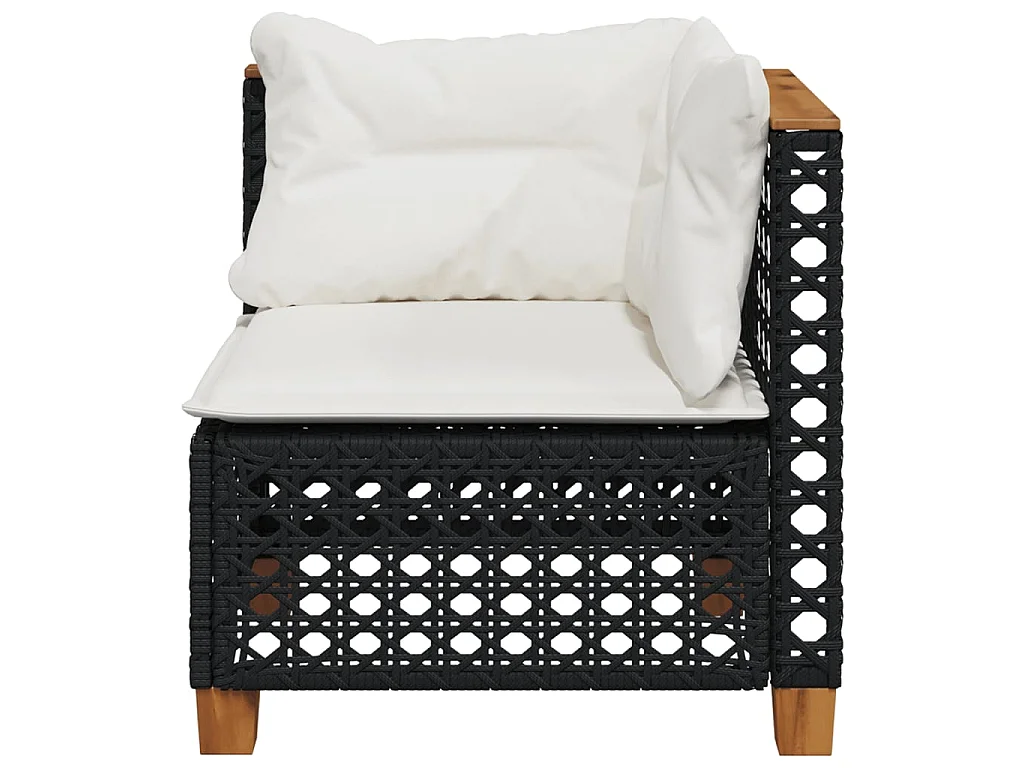 Tuinhoekbank met kussens poly rattan zwart