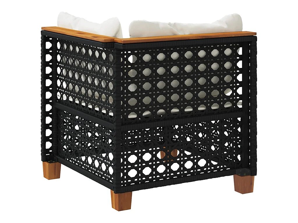 Tuinhoekbank met kussens poly rattan zwart