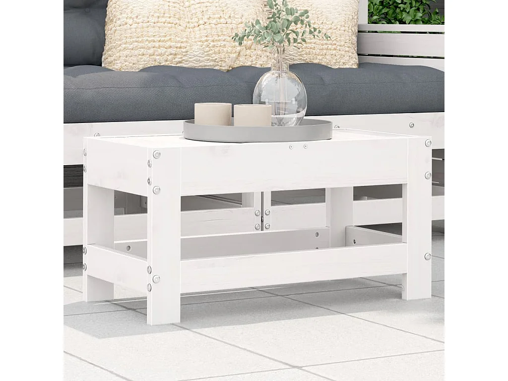 Poggiapiedi da Giardino Bianco 62x30x32 cm Legno Massello Pino