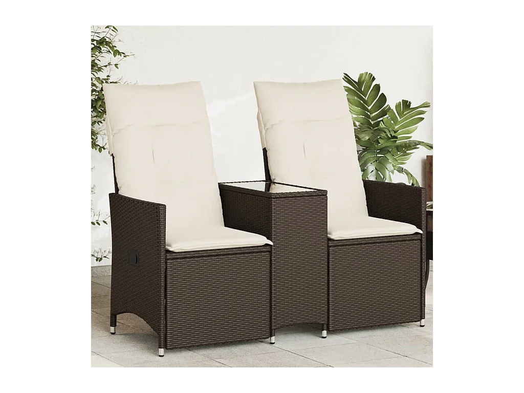 Gartensofa 2-Sitzer Verstellbar mit Tisch Braun Poly Rattan