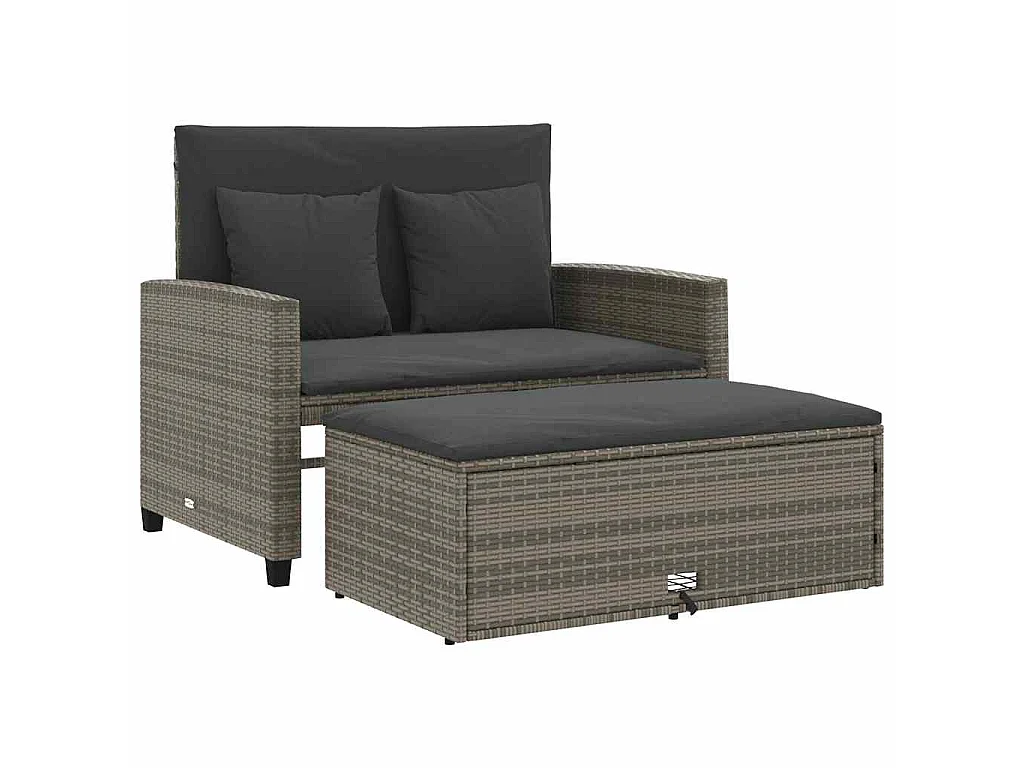 Gartensofa 2-Sitzer mit Kissen Grau Poly Rattan