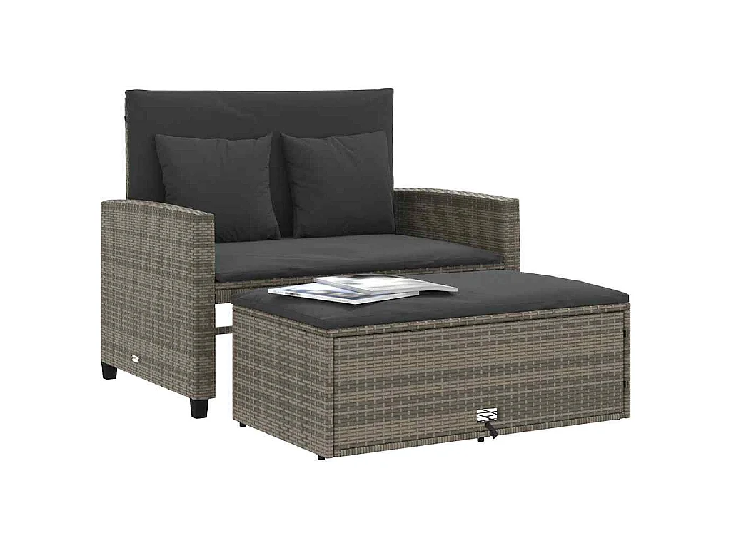 Gartensofa 2-Sitzer mit Kissen Grau Poly Rattan