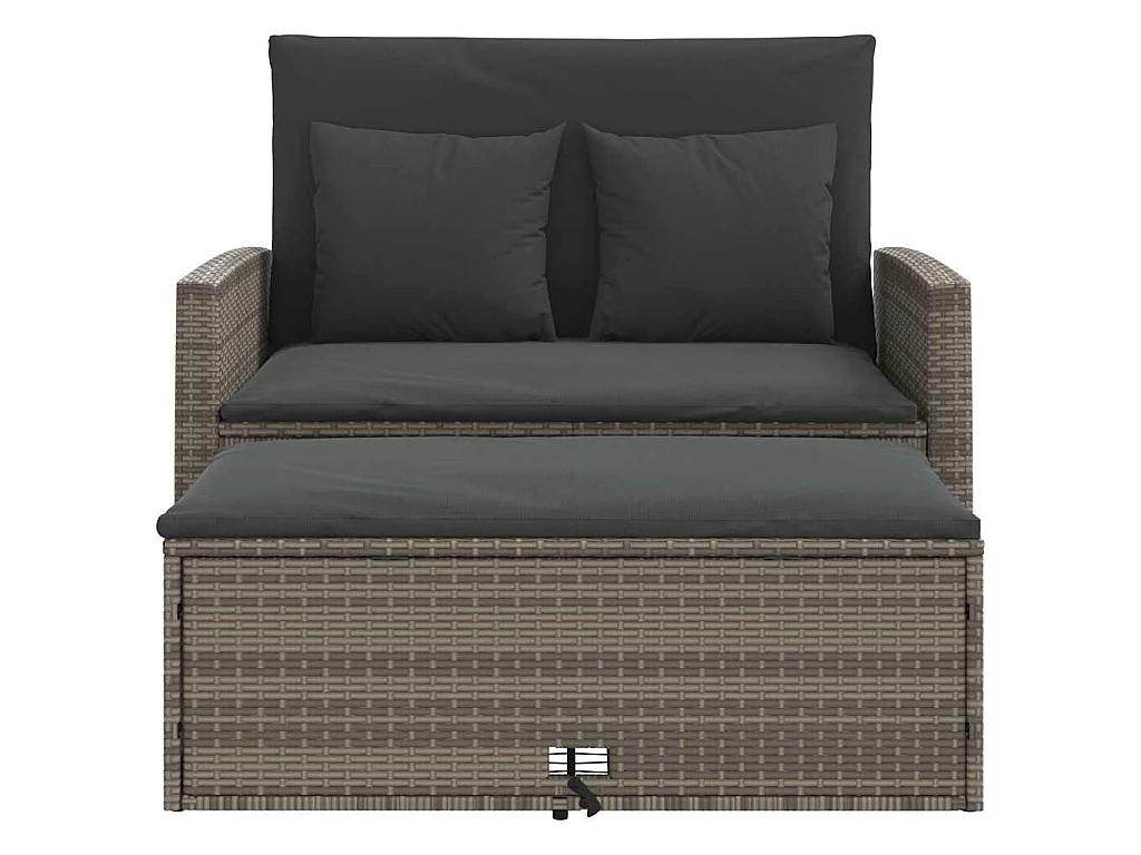 Gartensofa 2-Sitzer mit Kissen Grau Poly Rattan