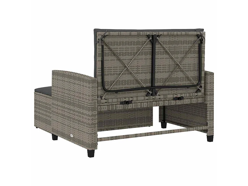 Gartensofa 2-Sitzer mit Kissen Grau Poly Rattan