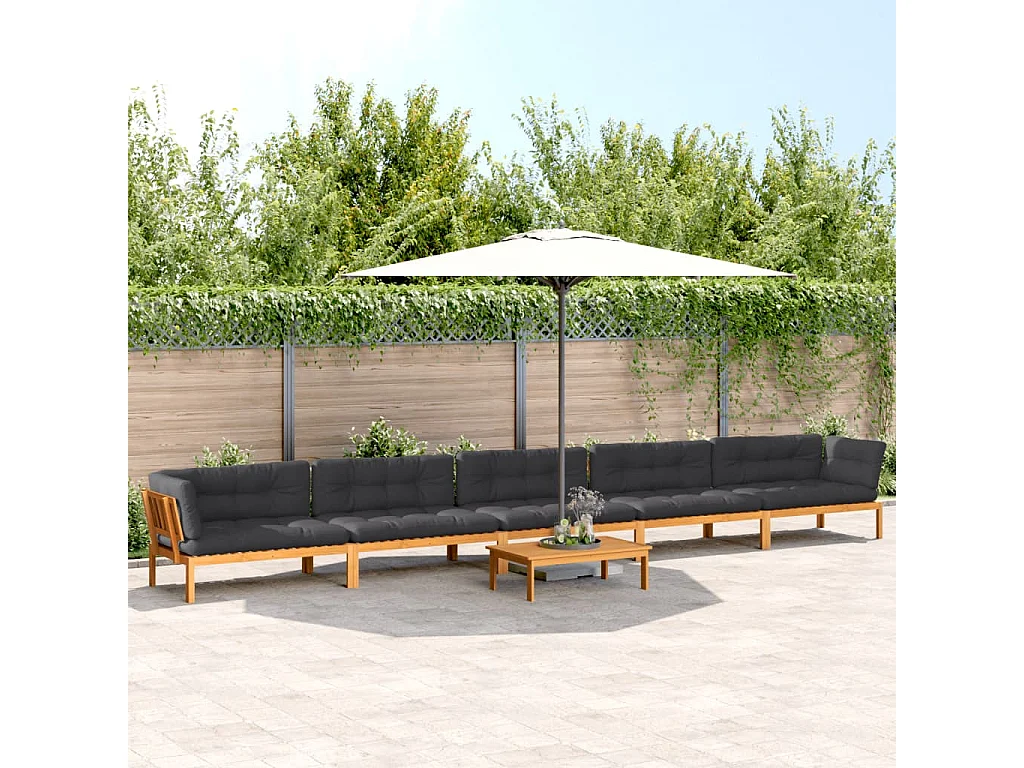 Set de sofás de palets de jardín y cojines 6 pzas madera acacia