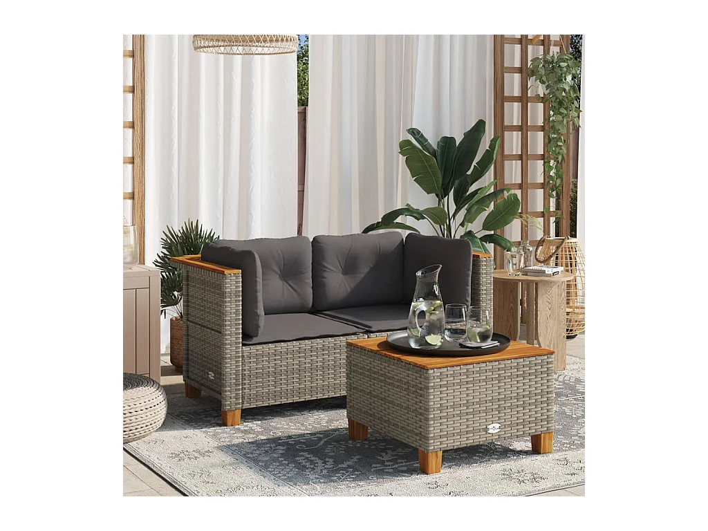 Canapés d'angle de jardin et coussins 2 pcs gris résine tressée