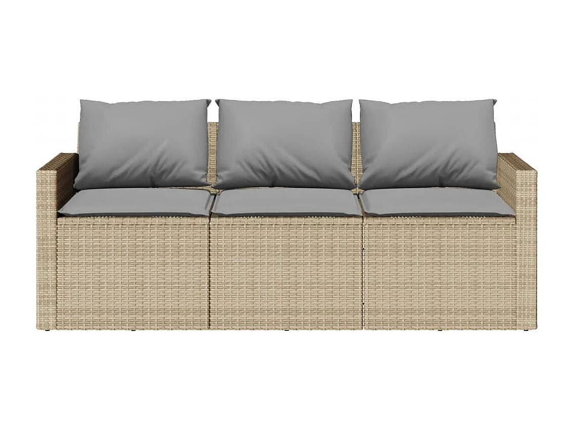 Divano da Giardino con Cuscini a 3 Posti Beige in Polyrattan