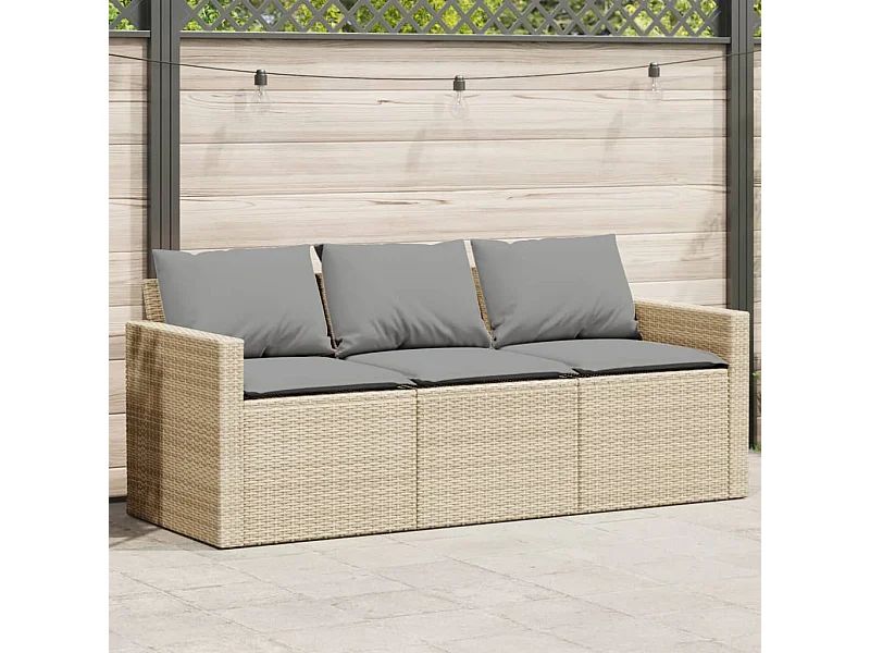 Tuinbank 3-zits met kussens poly rattan beige