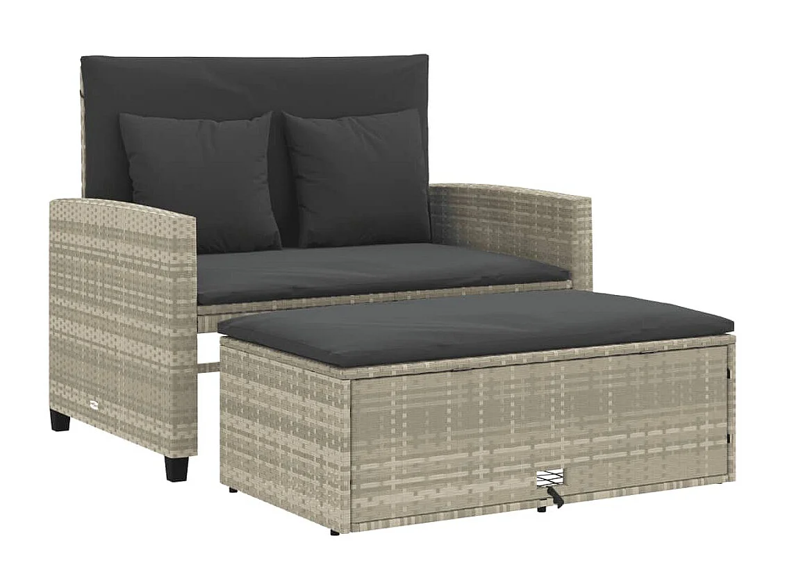 Tuinbank 2-zits met kussens poly rattan lichtgrijs