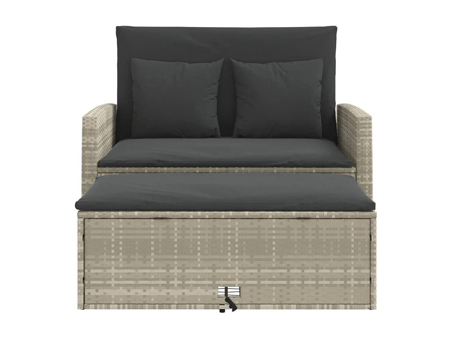 Tuinbank 2-zits met kussens poly rattan lichtgrijs