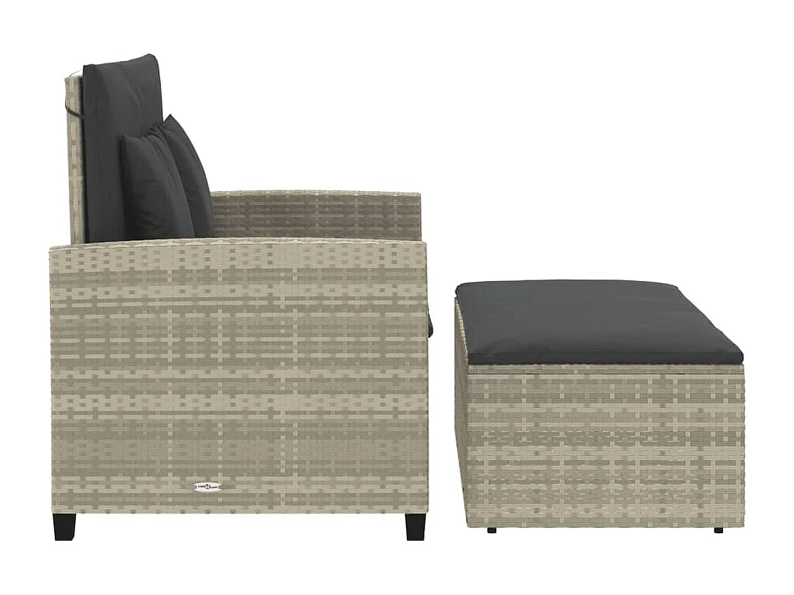 Tuinbank 2-zits met kussens poly rattan lichtgrijs