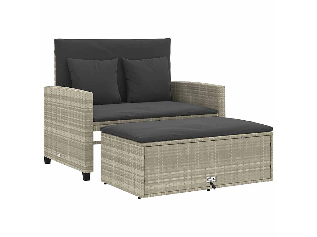 Canapé de jardin 2 places et coussins gris clair résine tressée